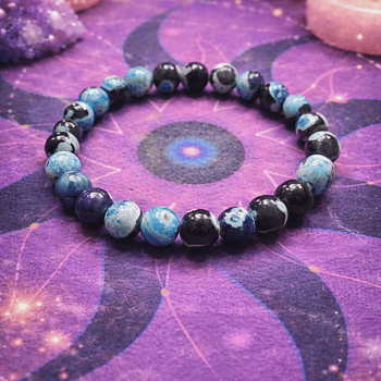  Pulseira de Cristais em Tons de Azul e Preto 