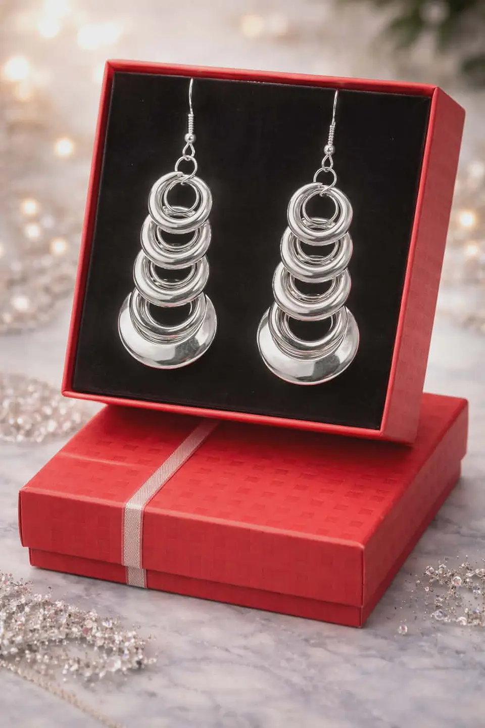 ✨ Brincos Prateados com Argolas em Cascata ✨ 2