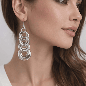 ✨ Brincos Prateados com Argolas em Cascata ✨