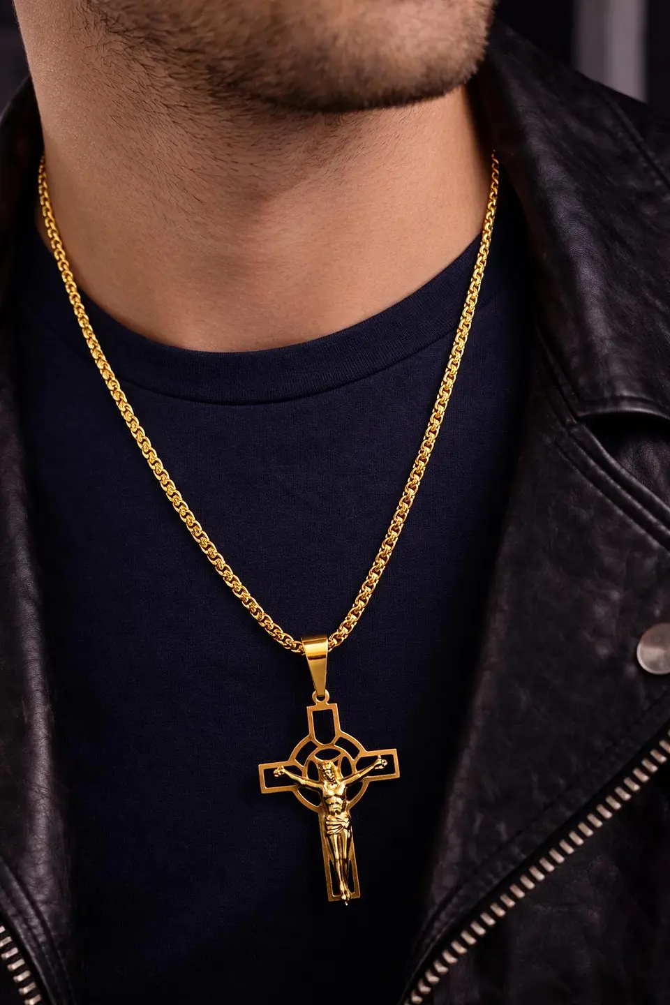 Corrente Masculina Dourada com Pingente Crucifixo 1