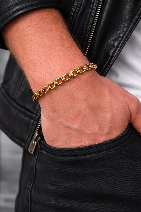 Pulseira Masculina dourada Corrente Grumet