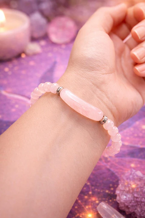 Pulseira em quartzo rosa