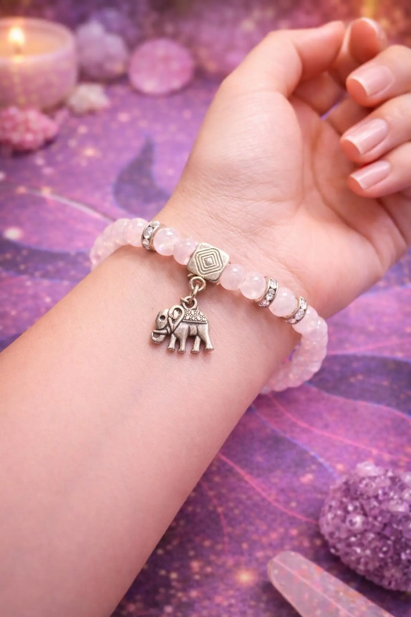 Pulseira em quartzo rosa natural pendente em forma de elegante 1