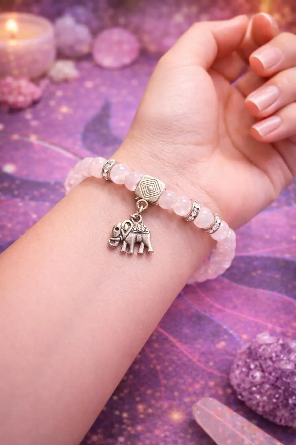 Pulseira em quartzo rosa natural pendente em forma de elegante 1