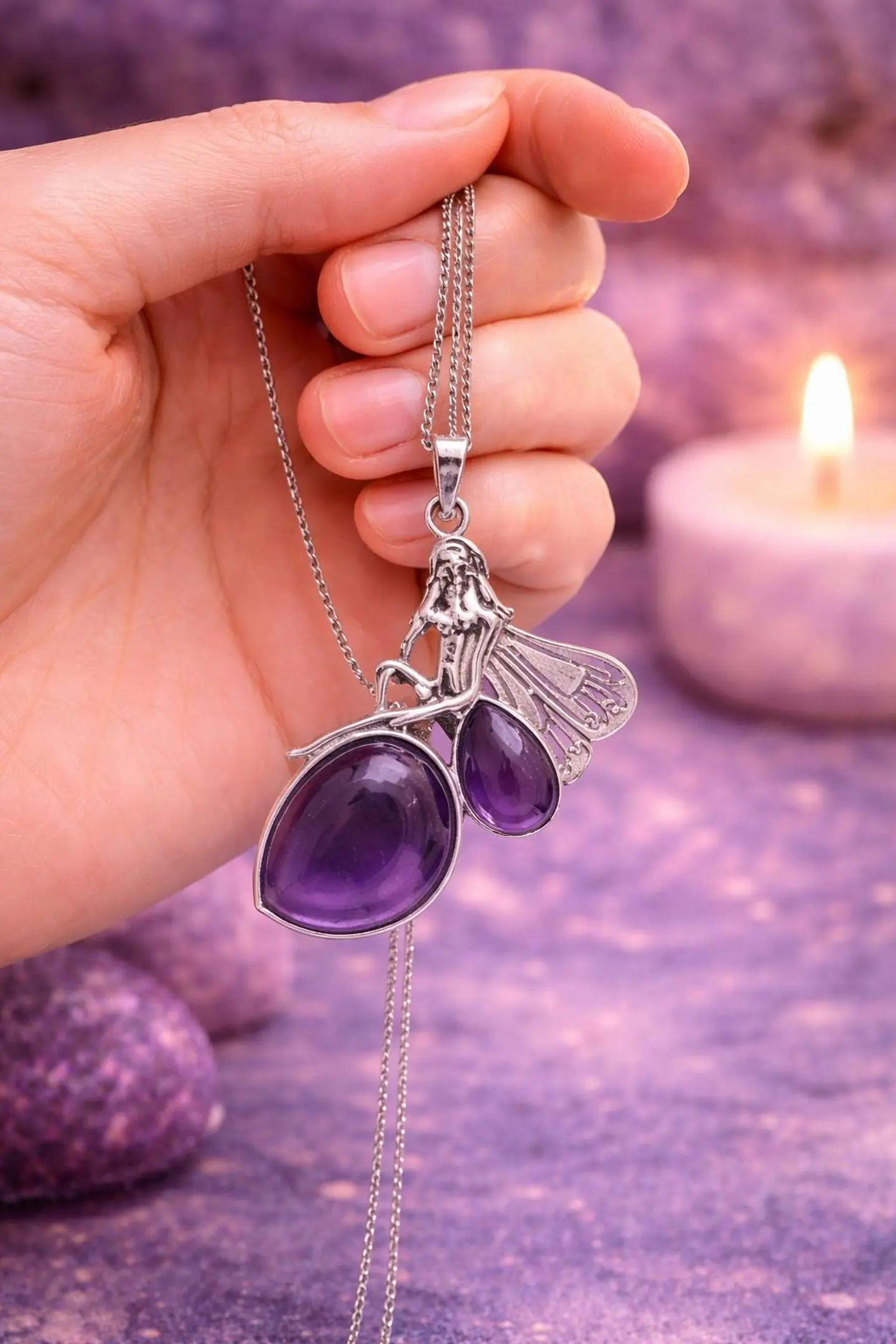 🧚‍♀️ Colar Fada Encantada com Pedras Lilas – Magia e Proteção 🧚‍♀️💜 2