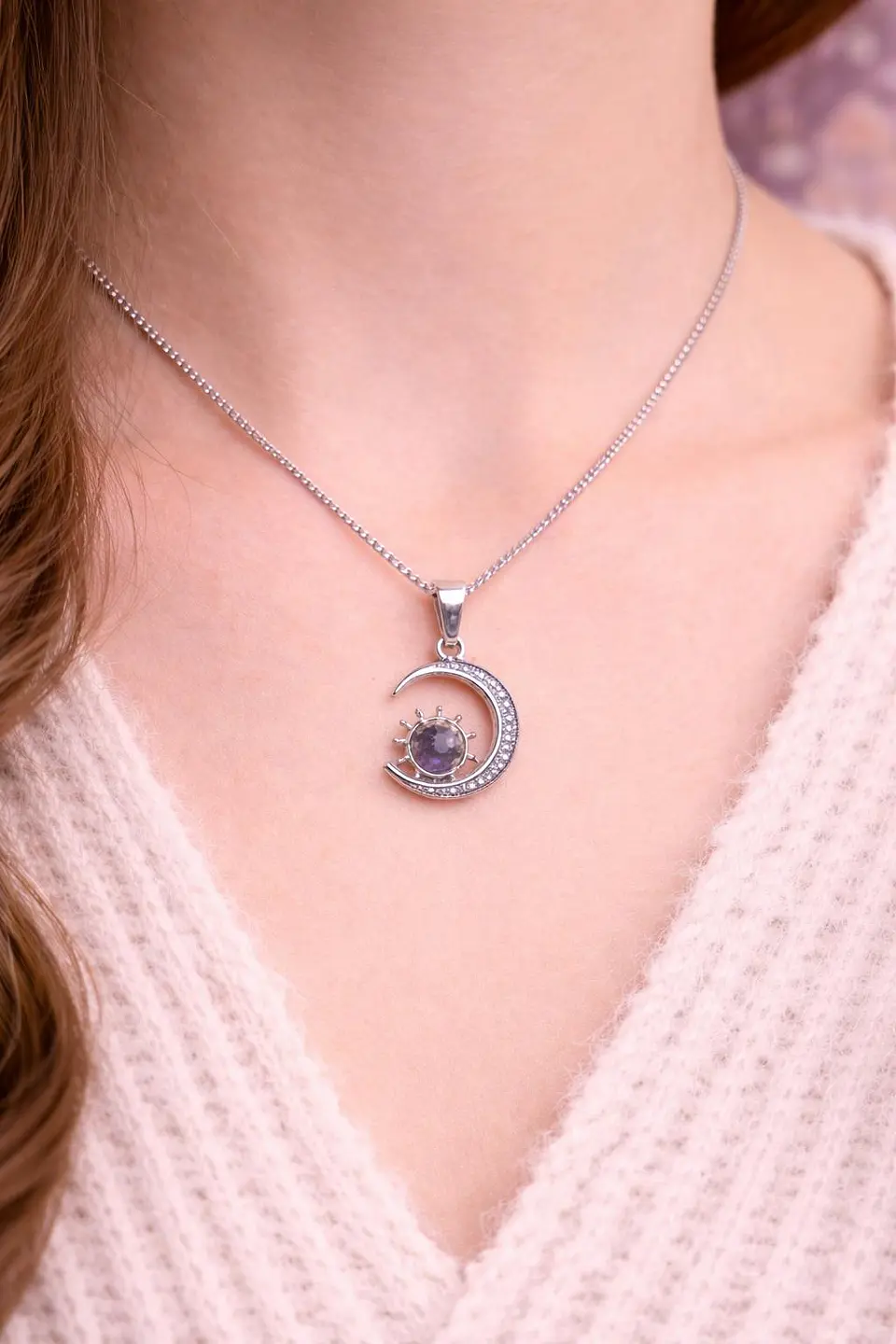 🌙☀️ Colar Sol e Lua com Pedra Lilás – Harmonia e Proteção ☀️🌙 1