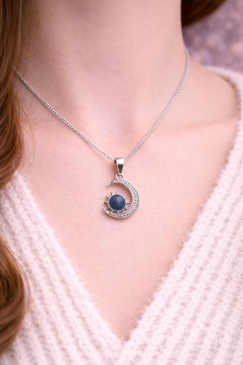 Colar Sol e Lua com Pedra Azul – Proteção e Sabedoria 