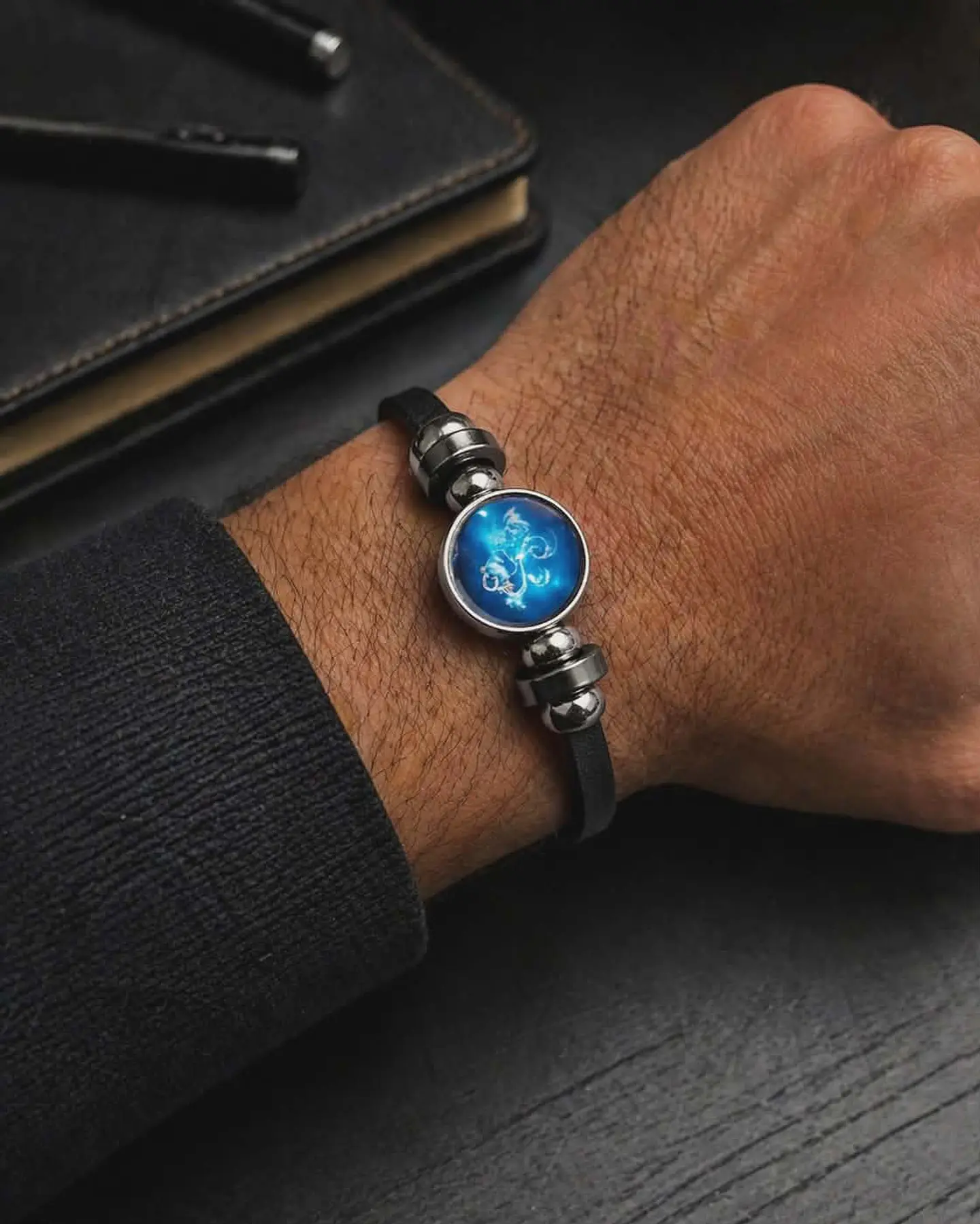 Pulseira Masculina Elegance Zodiac em Couro 4