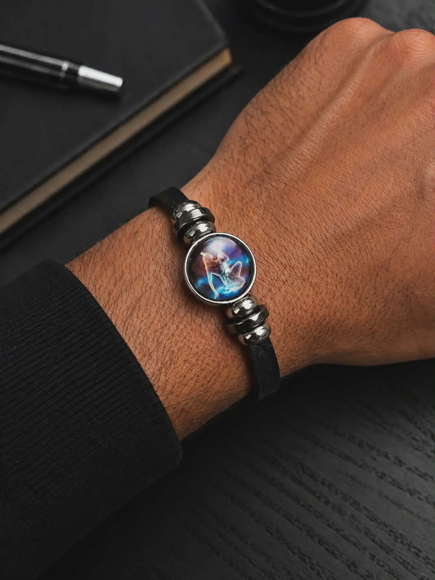 Pulseira Masculina Elegance Zodiac em Couro 5