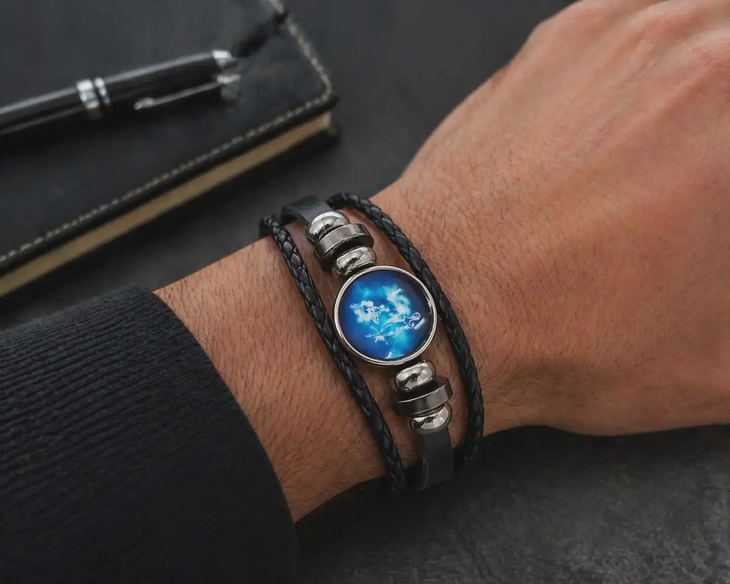 Pulseira Masculina Elegance Zodiac em Couro 3