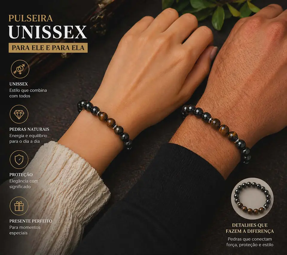 Pulseira Olho de Tigre, Ônix e Hematita – Proteção & Coragem 1