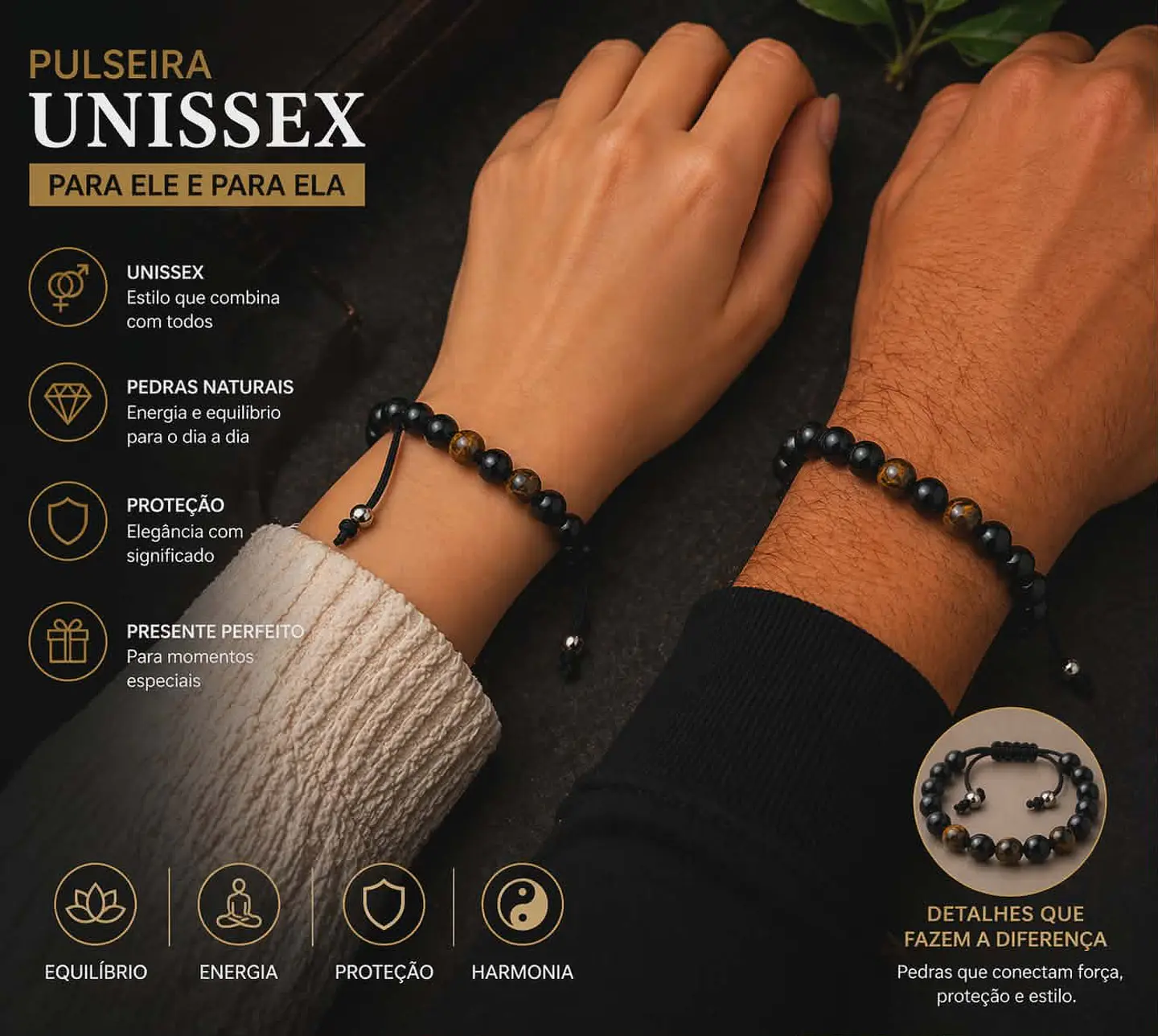 Pulseira Ônix com Olho de Tigre – Proteção e Coragem 1