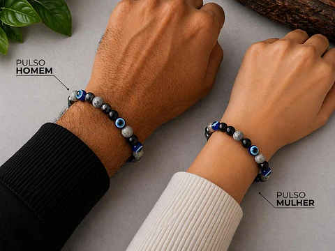 Pulseira Olho Grego & Hematita – Proteção e Força