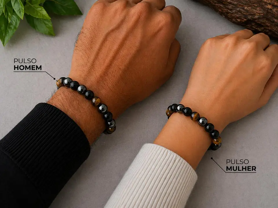 Pulseira Proteção e Coragem – Ônix, Olho de Tigre e Hematita 1