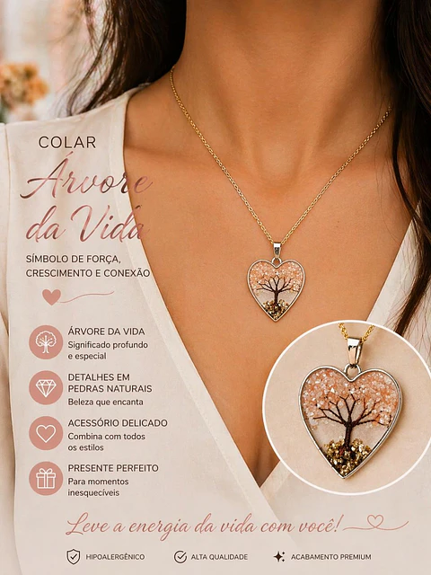 🌳💗 Colar Coração com Árvore da Vida – Amor e Harmonia 💗