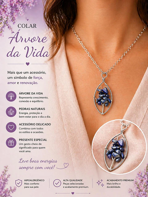 💙 Colar Árvore da Vida com Pedras Azuis – Paz e Clareza 💙