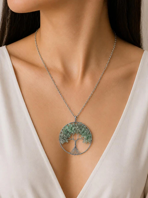 🌿💚 Colar Árvore da Vida com Aventurina Verde –