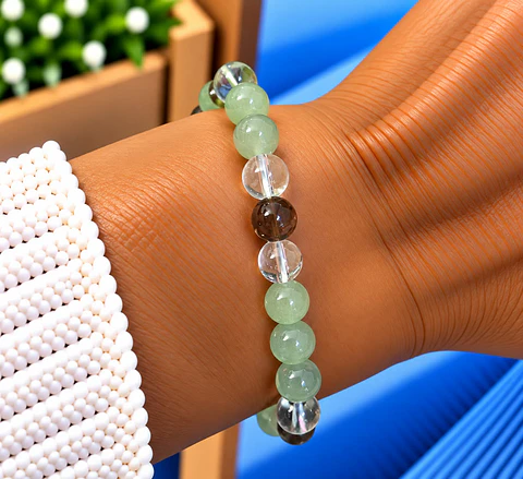 Pulseira Aventurina Verde + Cristal de Rocha + Quartzo Fumado. 💚🤎✨