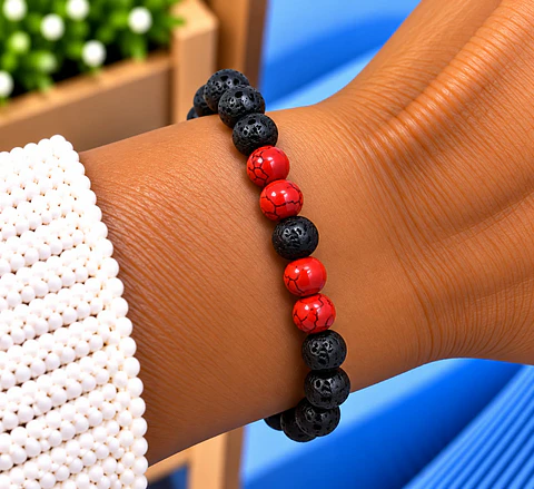 ✨ Pulseira Pedra de Lava + Jaspe Vermelho ✨