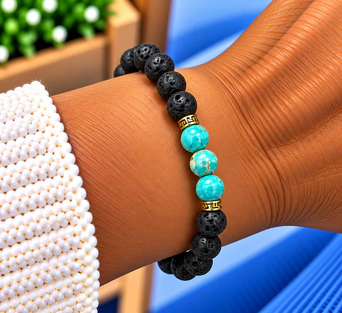 ✨ Pulseira Pedra de Lava + Turquesa ✨