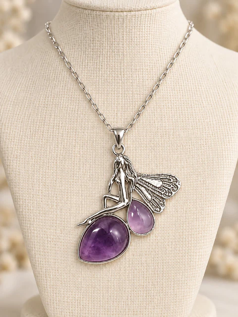💜 Colar de fada com pedras de ametista, 