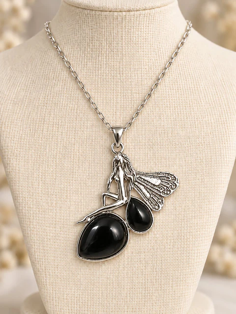🖤 Colar de fada com pedras de ónix,