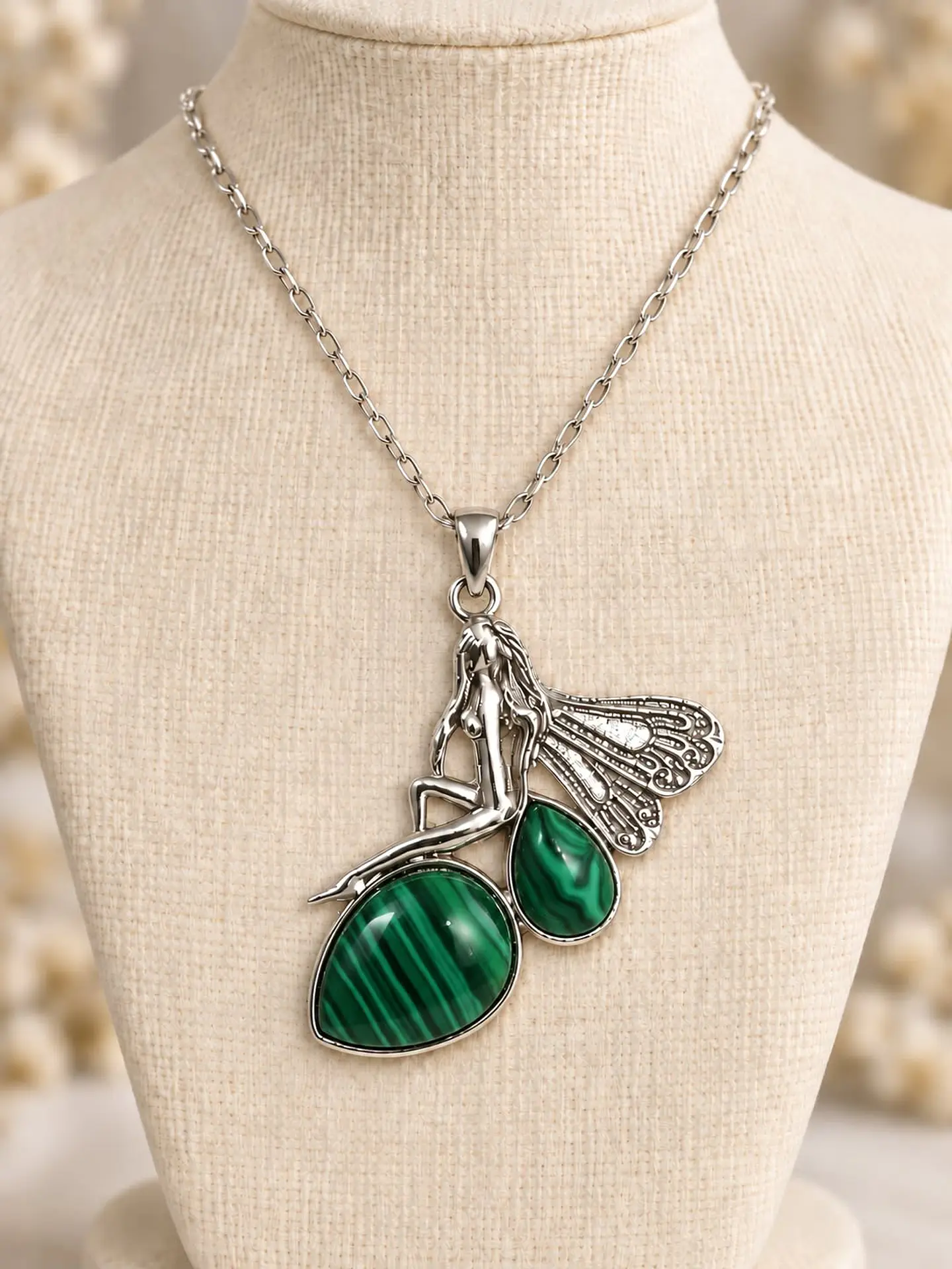 🧚‍♀️💚 Colar de fada com pedras de malaquita, 1