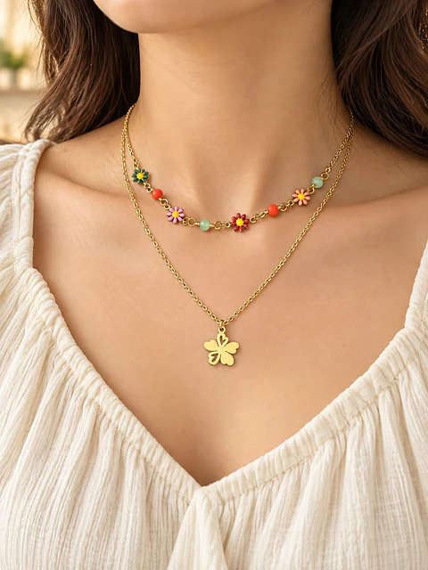 🌼✨ Conjunto de dois colares dourados: 