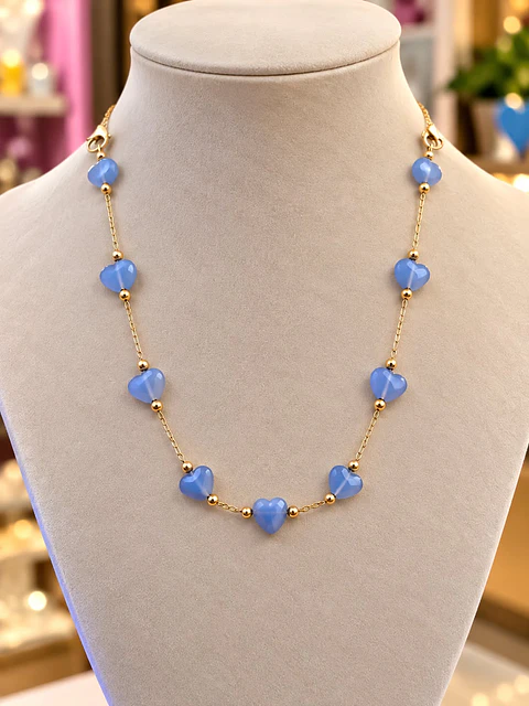 ✨ Colar Corações Azul-Céu ✨