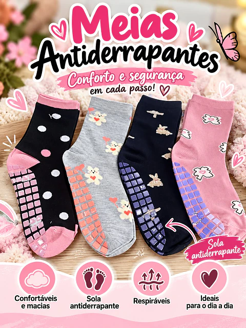 🧦💕 MEIAS ANTIDERRAPANTES – CONFORTO E SEGURANÇA EM CADA PASSO! 💕
