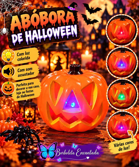 🎃👻 ABÓBORA ASSUSTADORA COM LUZ COLORIDA! ✨🧡