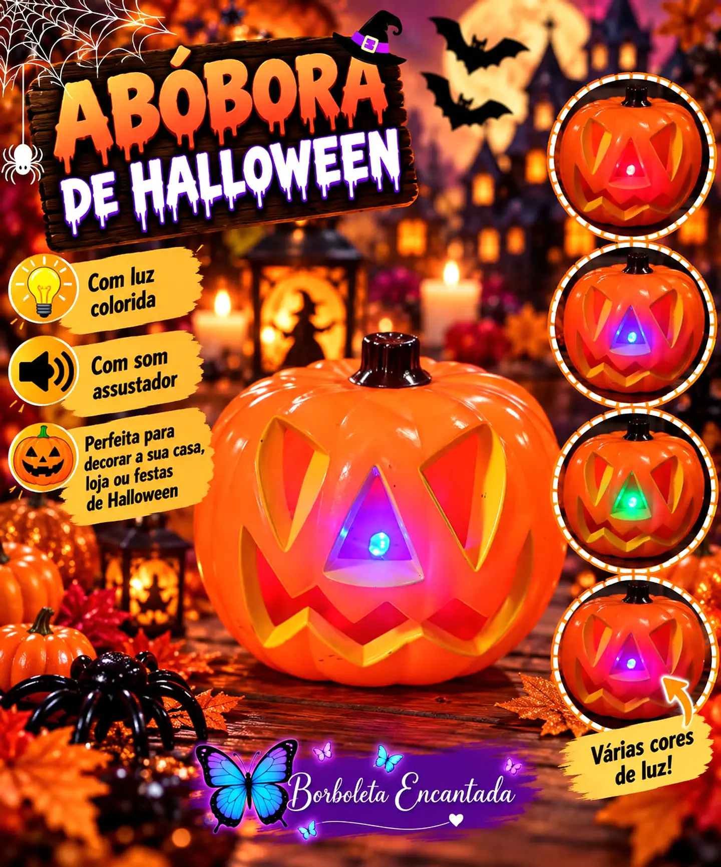 🎃👻 ABÓBORA ASSUSTADORA COM LUZ COLORIDA! ✨🧡 1