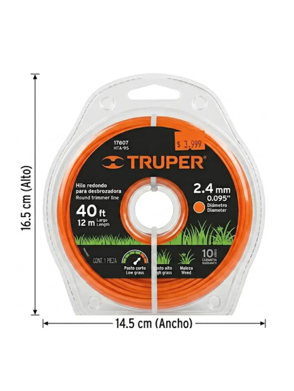 Nylon orilladora para maleza grande 2,4 mm x 12 metros 1