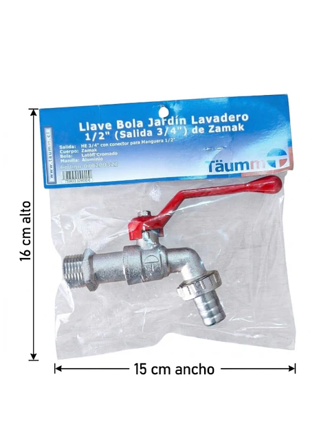 Llave bola jardín lavadero 1/2" salida 3/4"