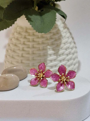 Aros flor color rosa de acero inoxidable 