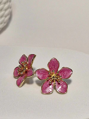 Aros flor color rosa de acero inoxidable 