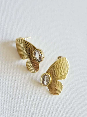 Aros dorados mariposa circon acero inoxidable 