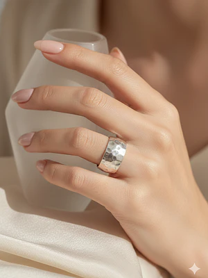 Anillo martillado redondo de plata 950