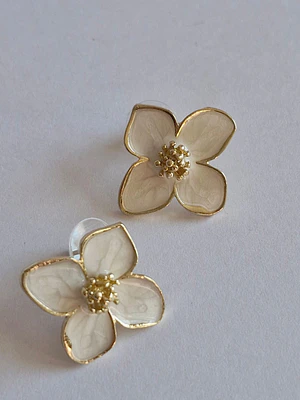 Aros flor color blanco de acero inoxidable 