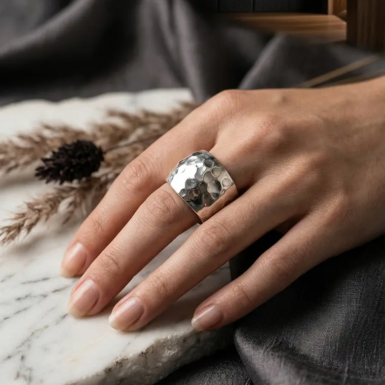 Anillo martillado redondo de plata 950 3