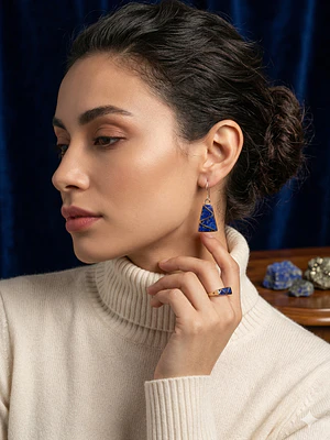 Aros de cobre y lapislazuri (ganchito de plata)