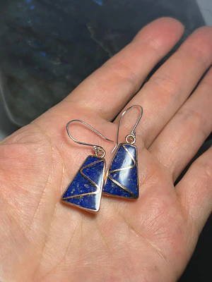 Aros de cobre y lapislazuri (ganchito de plata)