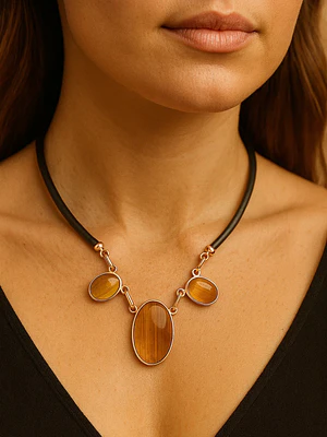 Collar de cobre con cuero y piedra