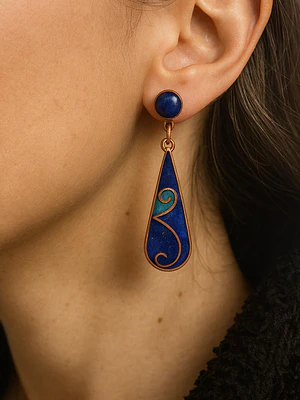 Aros cobre con piedra lapislazuri ( gancho de plata)