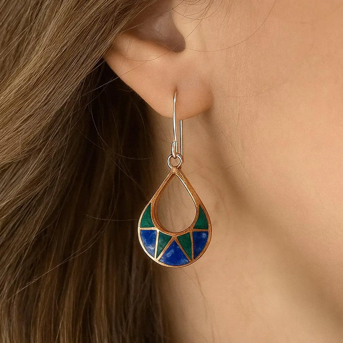 Aros cobre con lapislazuri (ganchito de plata) 1