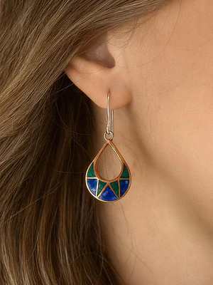 Aros cobre con lapislazuri (ganchito de plata)