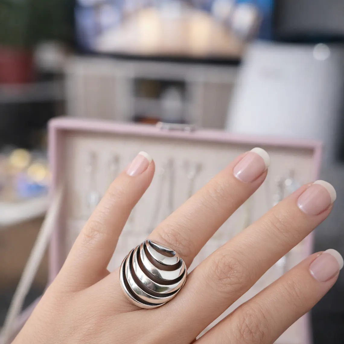 Anillo de plata 950 diseño estilo panal 1