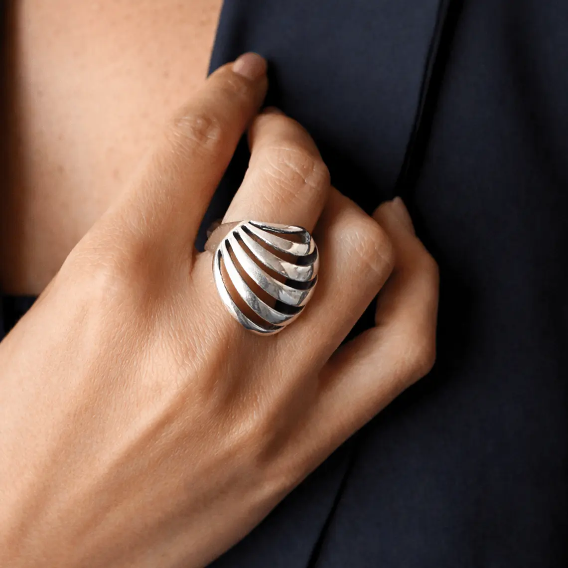 Anillo de plata 950 diseño estilo panal 2