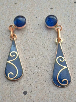 Aros cobre con piedra lapislazuri ( gancho de plata)