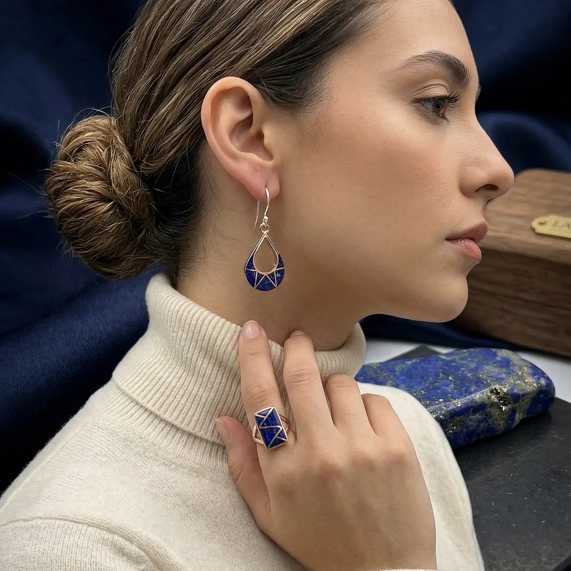 Aros cobre con lapislazuri (ganchito de plata) 2